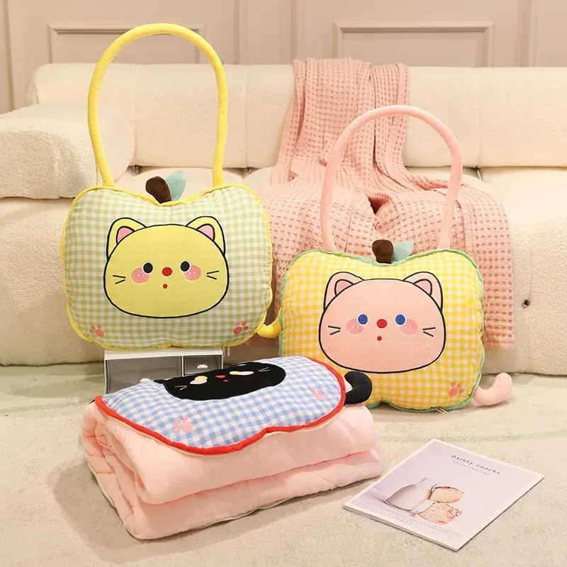 Apple Plush Pillow Cat Stuffed Cushion Kawaii Soft Sofa Cushion Air Conditioning Blanket Throw Pillow Adorably Birthday Gifts