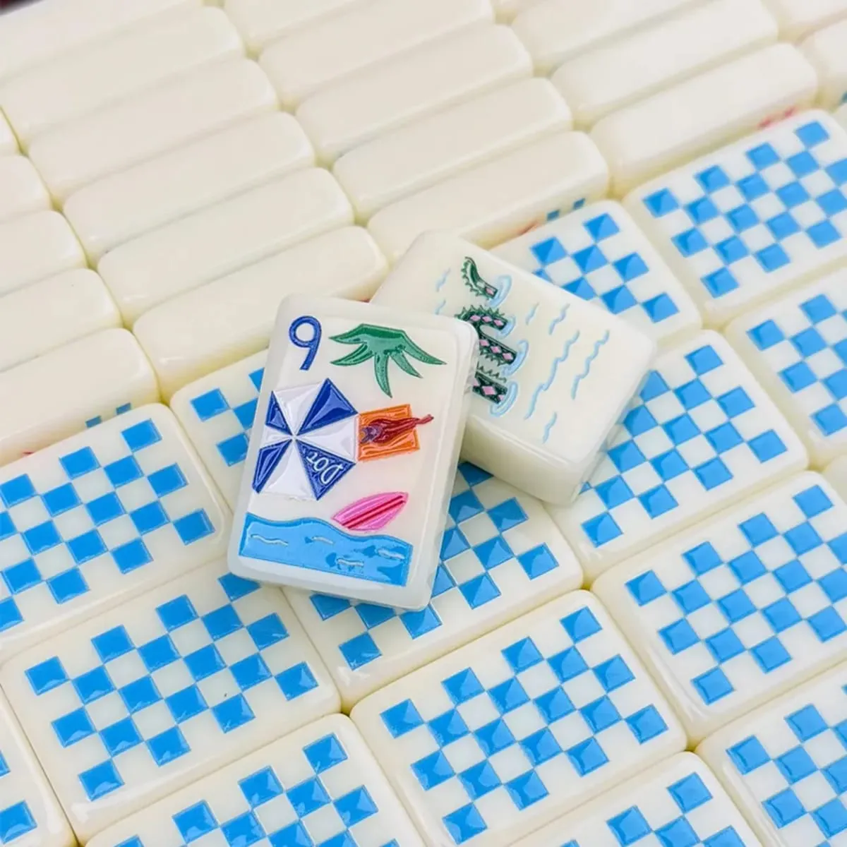 Tropical Beach Fruit Theme American Mahjong Tiles Double-sided UA Printing Acrylic Mah Jong Set Leisure Board Game Christmas