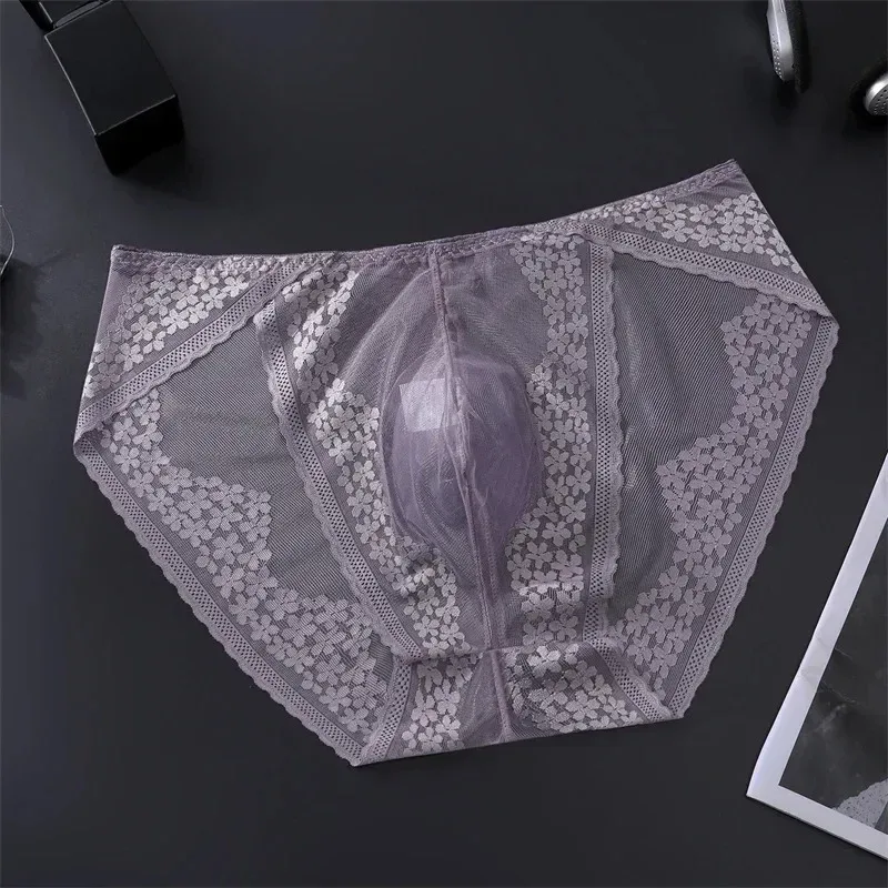 Men Ice Silk Lace Underwear 3D Convex Bag Plus Size Sexy Lingerie Calzoncillos Hombre Tangas Breathable Male Sleepwear — image 11
