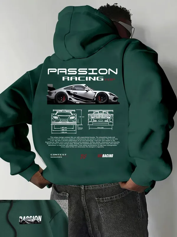 Popular digital pattern men's hooded sweatshirt with car-themed design American-style casual sports long-sleeved shirt — image 2