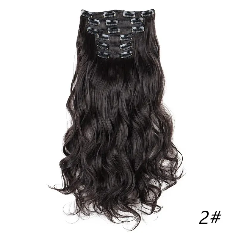 Synthetic Long Curly 16 Clips Hair Extension Heat Resistant Fiber Black Brown Hairpiece for Women Cosplay Wig Halloween Wig Part