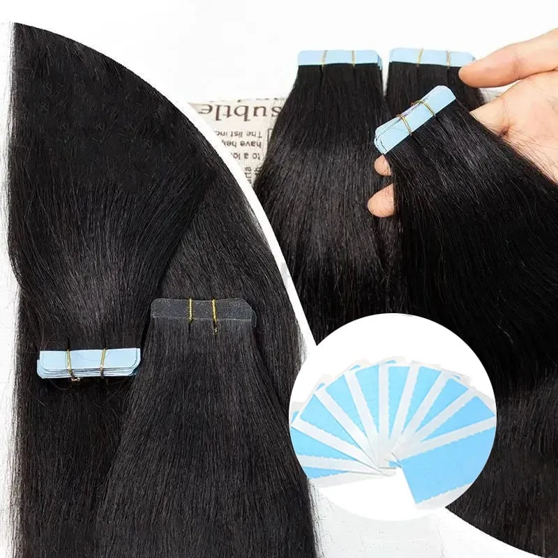 20Pcs/Pack Real Human Hair Tape In Hair Yaki Straight Hair Extensions Designed for Women Suitable for Daily Wear Attachment Of All Ethnicities 16-22inch