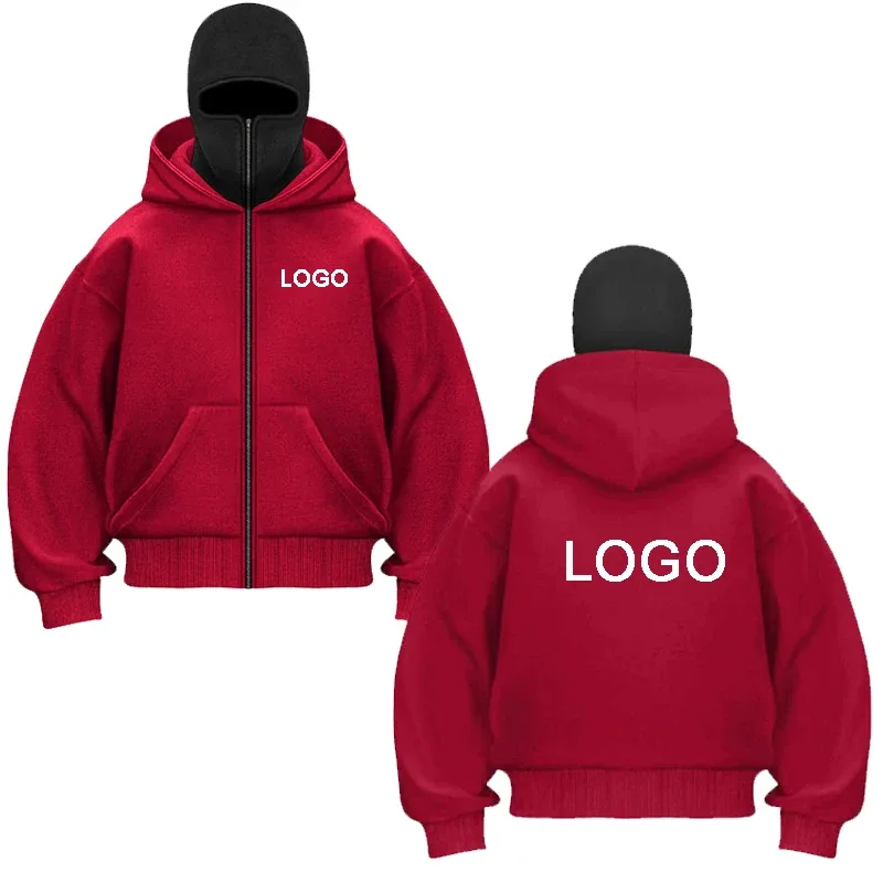 DIY Design Double-hooded Zipper Hoodies Men Customized Printed Long Sleeve Zip Up Sweatshirts Women Ninja Mask Pullovers Jacket