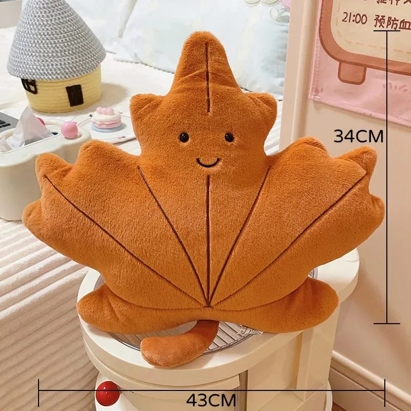 Smiling Face Maple Ginkgo Leaf Plush Pillow Stuffed Kawaii Plant Cushion Sofa Chair Decoration Gift