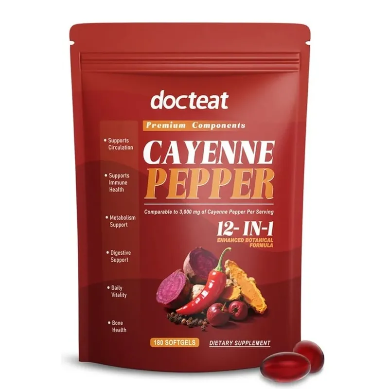 Docteat Capsule molli al Pepe di Caienna con Vitamina D3 e K2 Metabolismo energetico e supporto digestivo Difesa antiossidante 180 Capsule molli