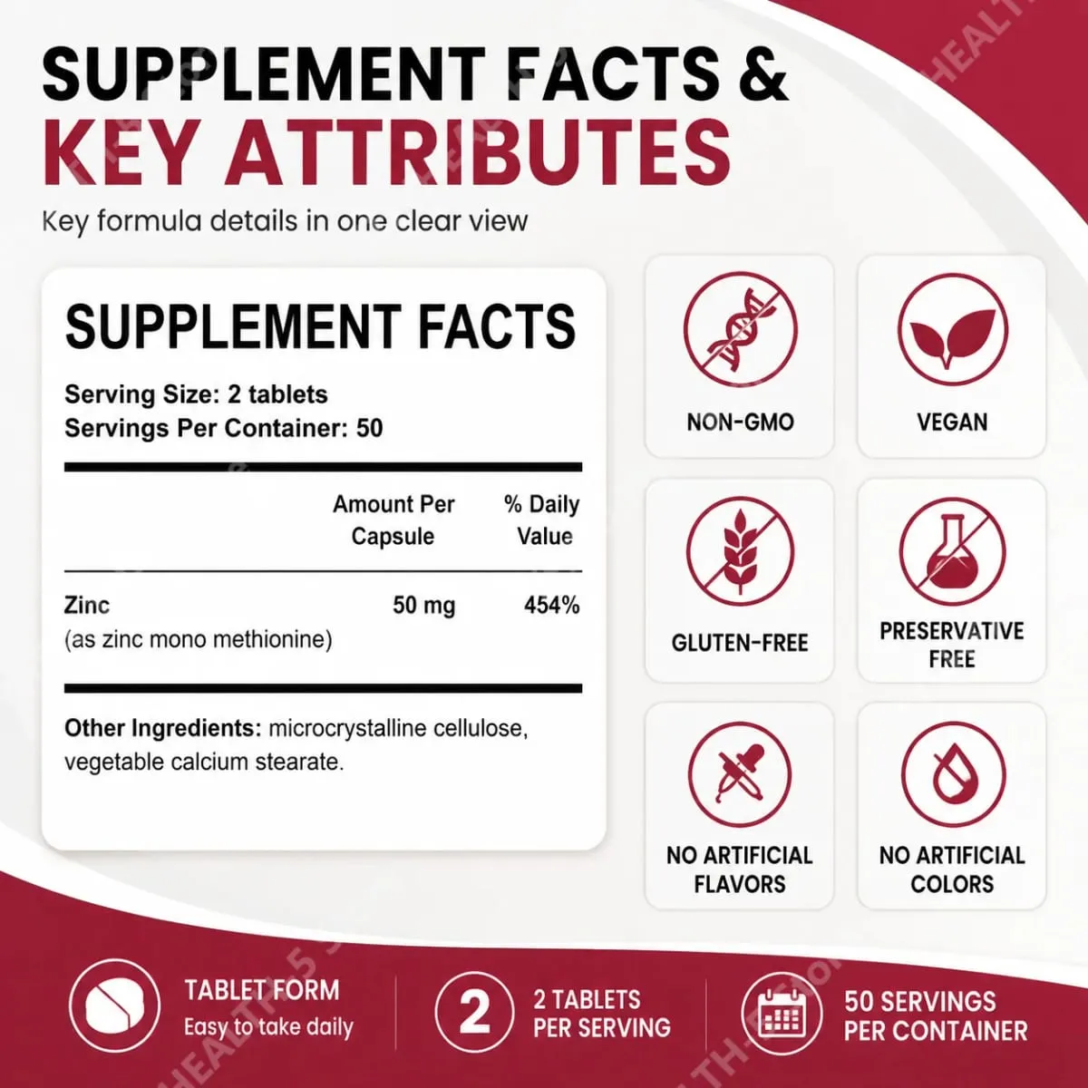Zinc Picolinate Tablets for Antioxidant Support Bone and Muscle Wellness Daily Mineral Supplement for Adults 100 Tablets