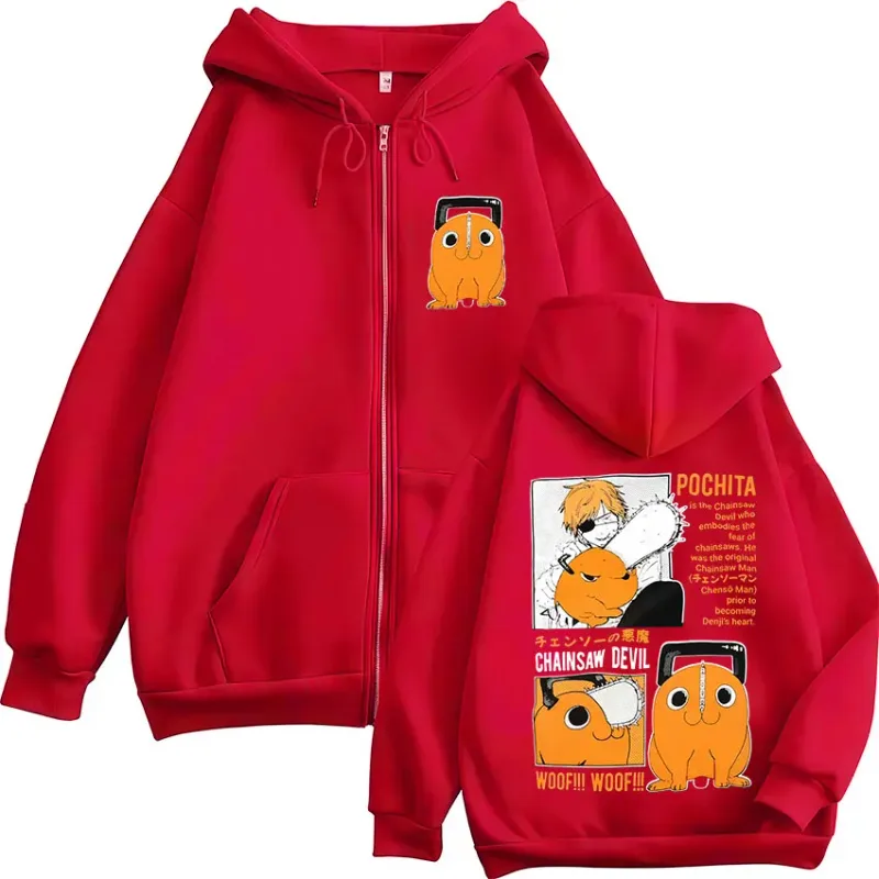 Anime Chainsaw Man Denji Pochita Devil Zipper Hoodies Men Clothing Fashion Long Sleeves Zip Up Hooded Sweatshirt Coats Jackets