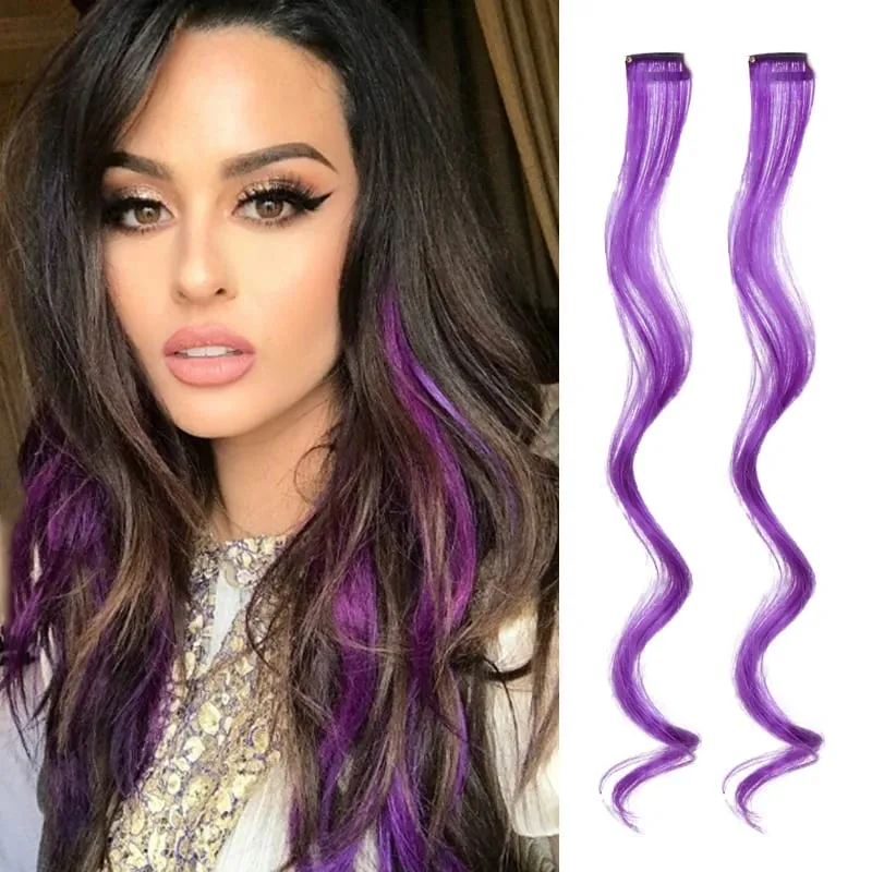 2PCS Rainbow Mixed Color Clip In Hair Extensions 20 Inch Curly Synthetic Hair for Girls Women Halloween Cosplay Party