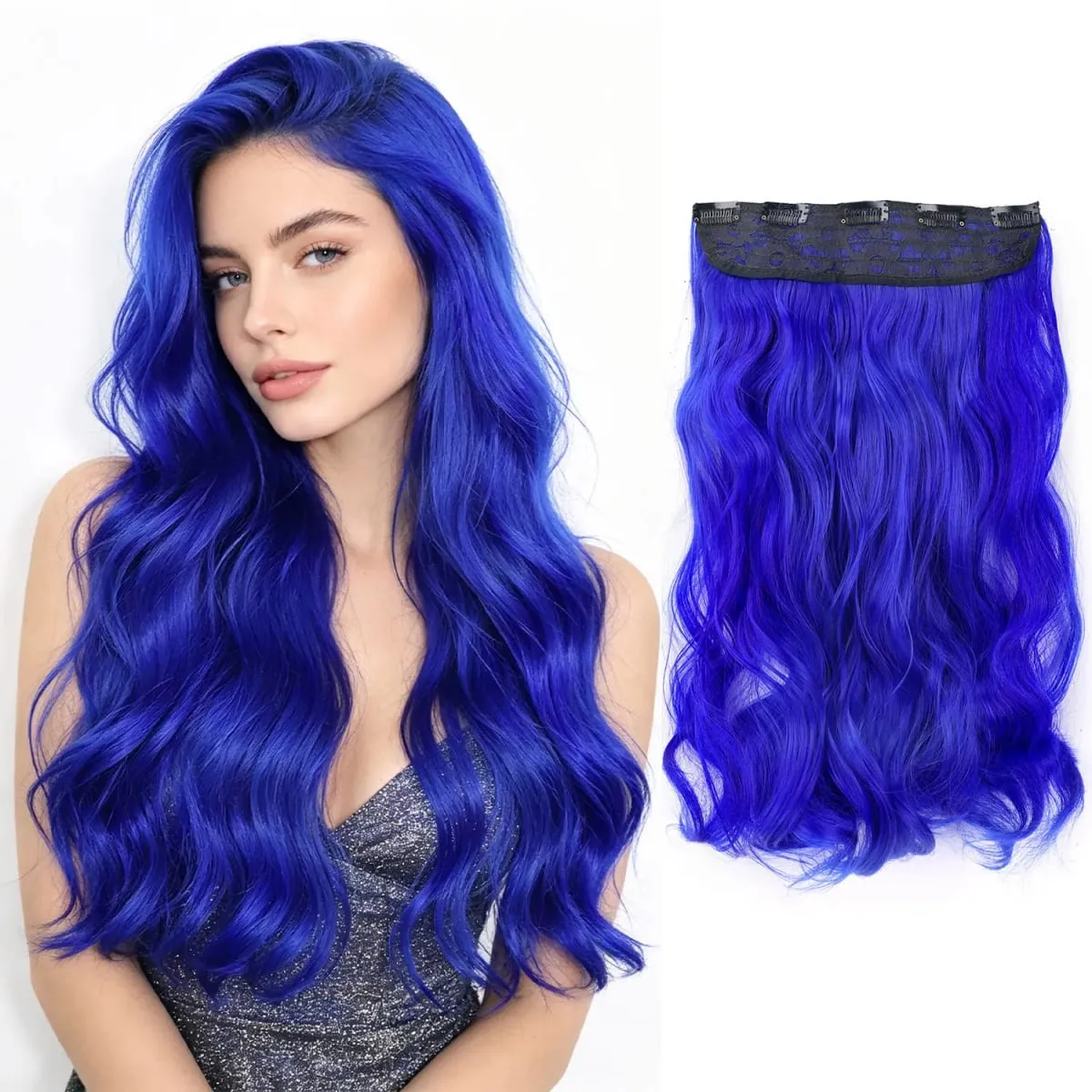 Synthetic clip in hair extensions 5 clips in one piece high temperature fiber wavy hairpieces for women daily party holiday