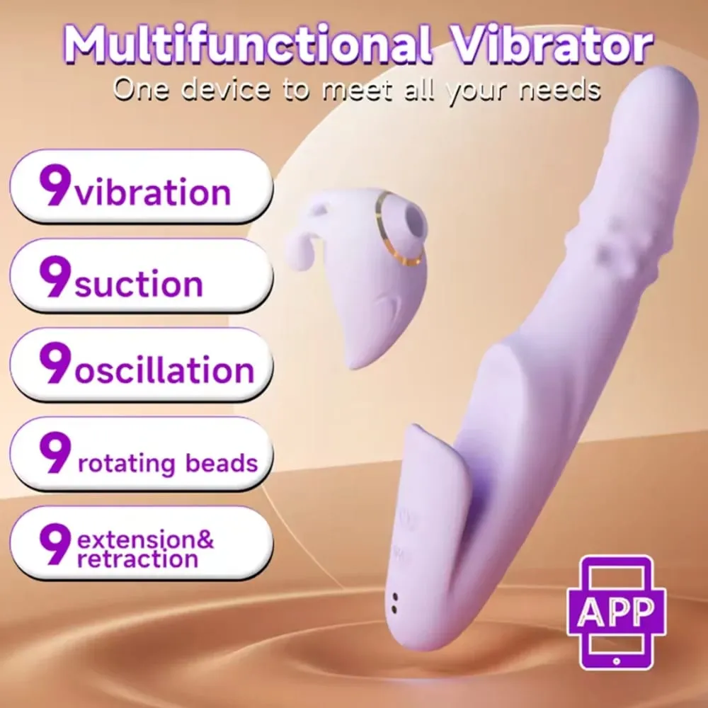 Vibromasseur à poussée détachable, stimulateur d'orgasme et de Clitoris, contrôle par application, 9 Modes de succion et 9 Modes télescopiques, jouets sexuels pour femmes
