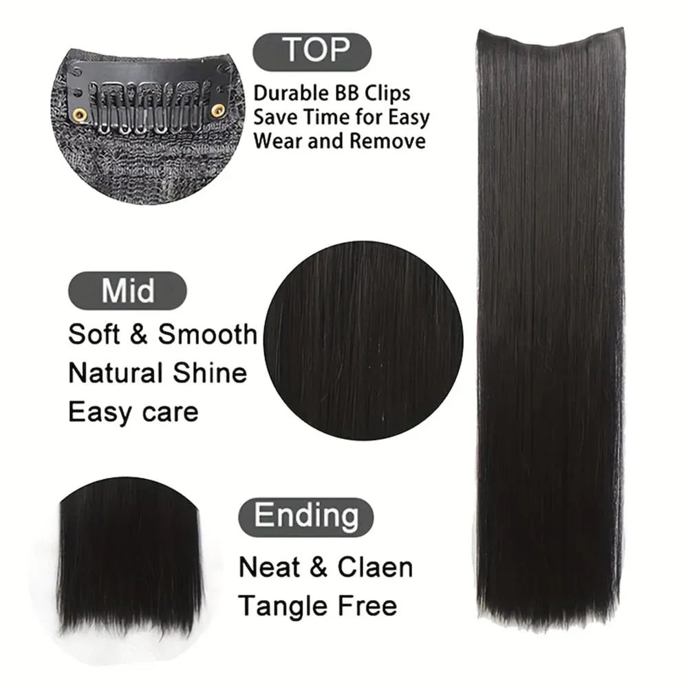 40 inch Long Straight Synthetic Hairpieces Clip In Hair Extensions Black Natural Hair Piece for Women — image 7
