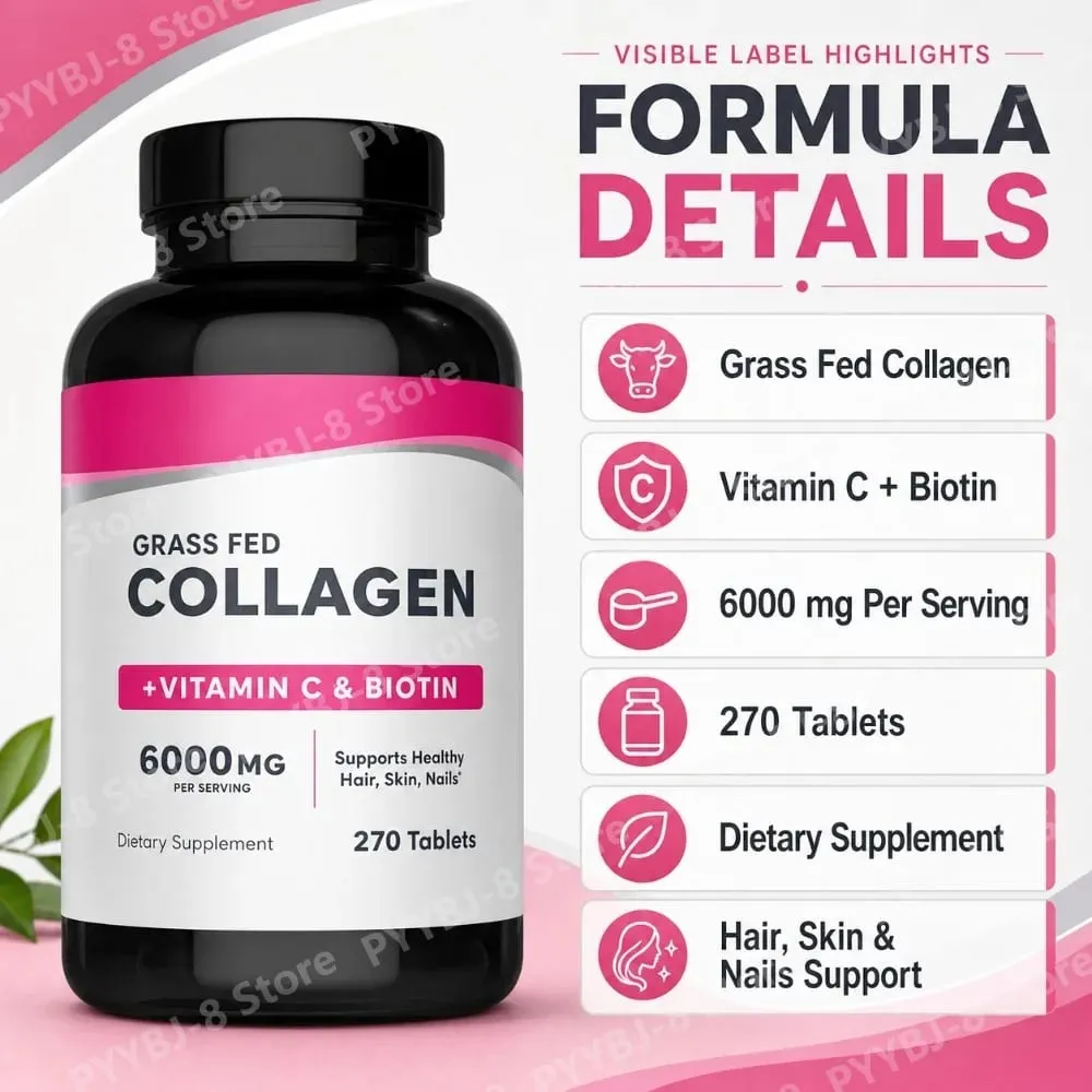 Collagen Tablets 6000mg with Vitamin C and Biotin Hair Skin Nails Beauty Support Dietary Supplement 270 Tablets