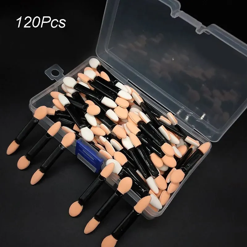 120PCS Disposable Dual Sides Eye Shadow Sponge Applicators with Container Length Eyeshadow Brushes Makeup Applicator