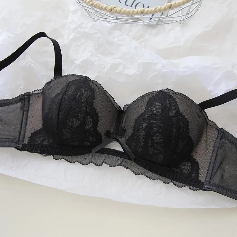 Sexy French Demi Cup Lace Bralette Set Wireless Push Up Bra for Women No Underwire Comfortable Non Padded Sexy Sweet Teen Bra AB