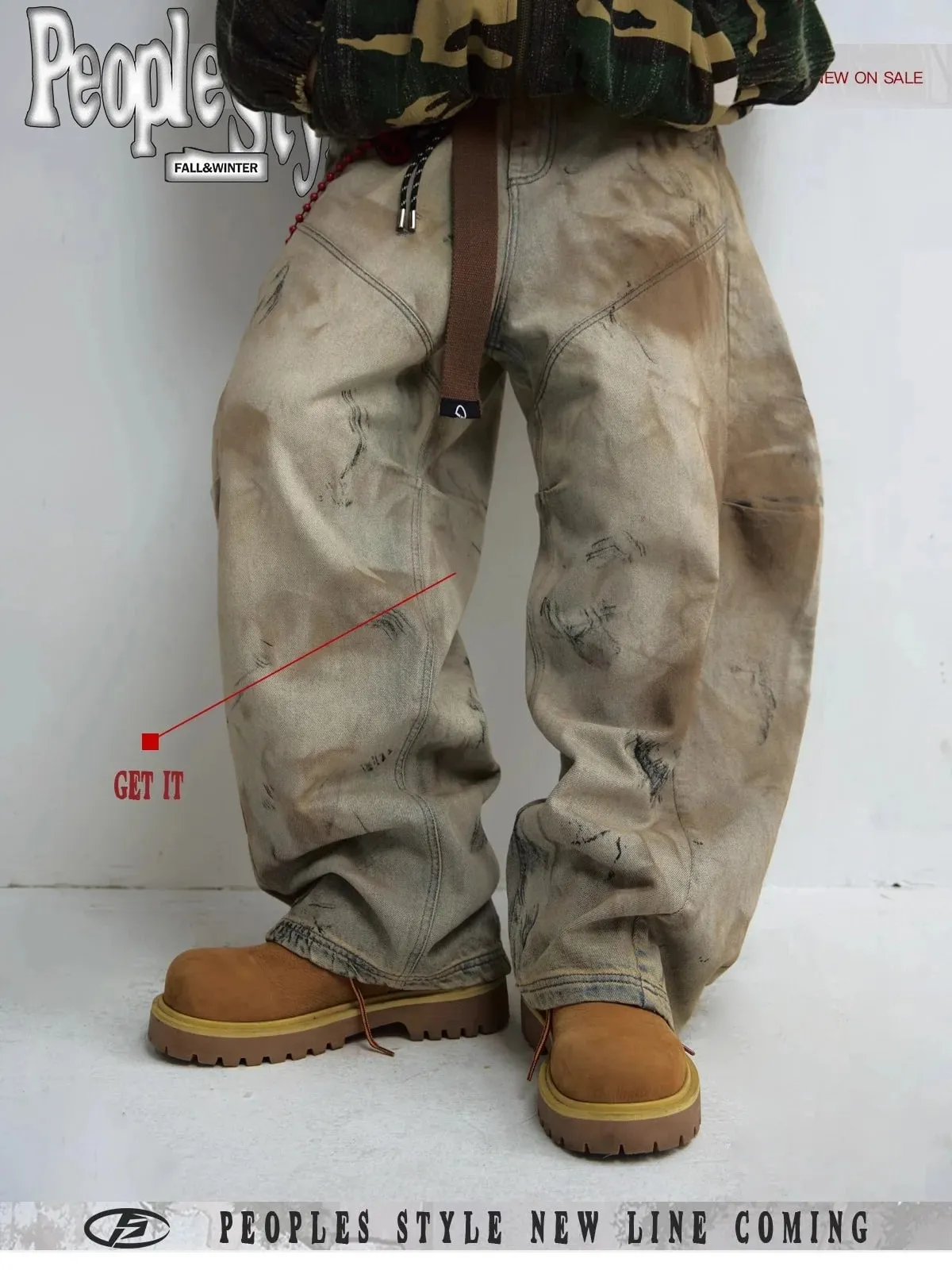 Male Winter American Style Vintage Dirty Men's Jeans 2026 Spring New High Street Design Loose Wide Leg Floor Length Denim Pants — image 1