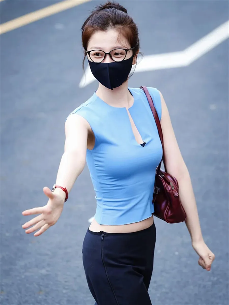 Weird Puss Casuals Trend Tank Top Women Chic Classic Split Patchwork Stretch Simple Sporty Streetwera Fashion Basic Daily Vest — image 2