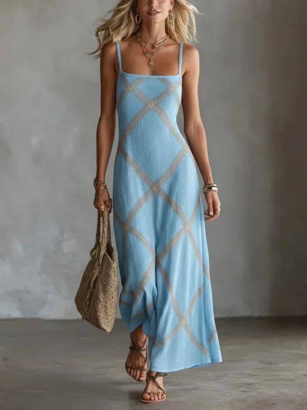 Printed Striped Solid Color Sleeveless Dress Casual Summer Dresses Spring Outfit