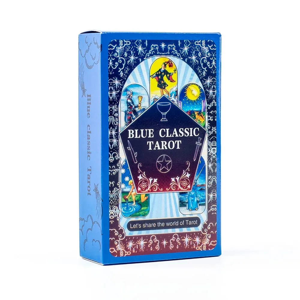 10.3*6cm Blue Classic Tarot Deck - 78 Cards Traditional Waite Imagery with Celestial Mandala Back Unique Starry Border Design