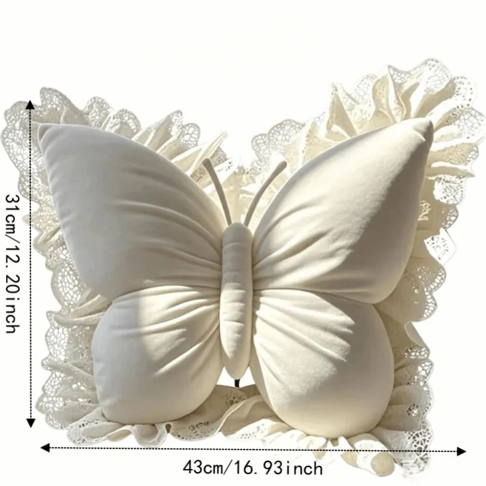 Decorative Cushion Velvet Butterfly Plush Pillow Lace Trim Plush Bow Plush Cushion Soft Cute Bow Throw Pillow Office — image 4