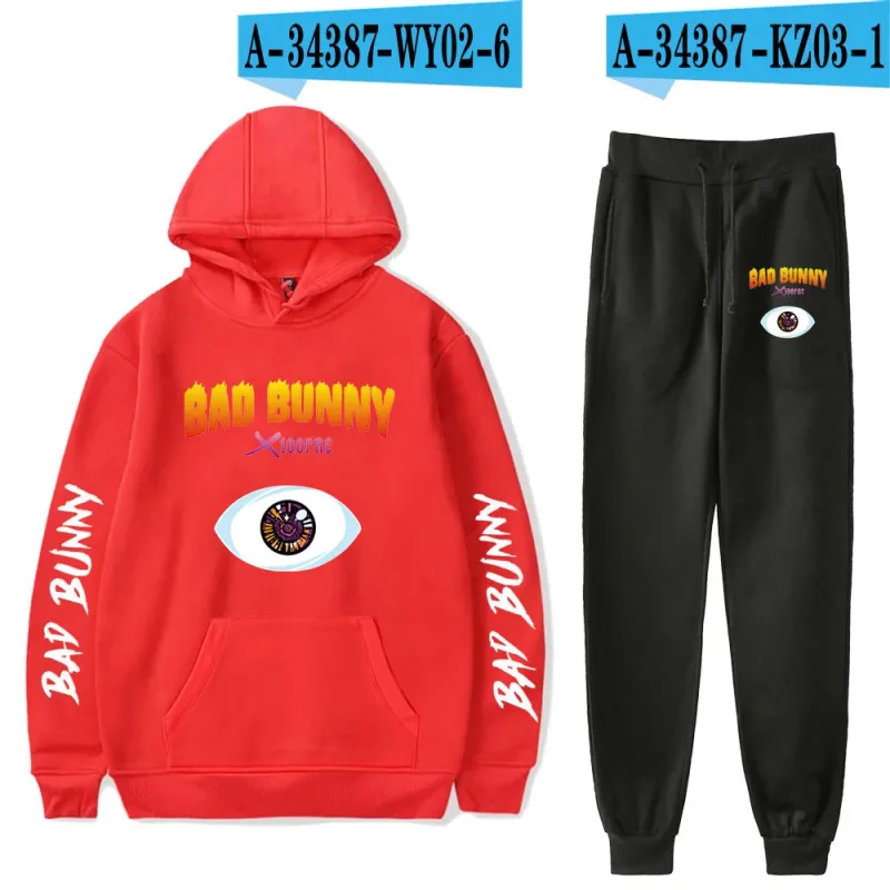 Harajuku Comfortable Funny bad bunny Print Sweatshirt Sweatpants Suit Men/Women Hoodies+ Trousers Suit Cute 2 Piece Set Clothes