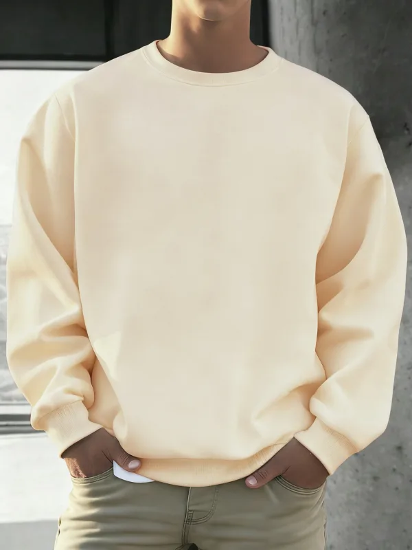 Solid Soft Pullovers Street Autumn Comfy Fleece Hoodies Office Jogging Loose Sweatshirts Casual Basics Daily Streetwear Of Men