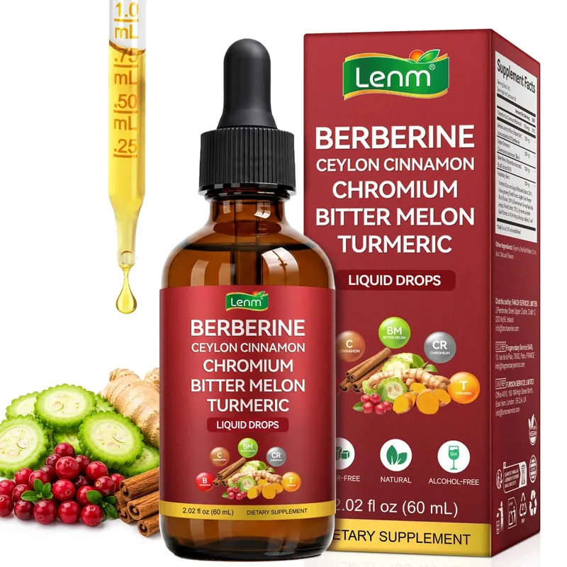 Lenm Berberine Liquid Drops with Ceylon Cinnamon Chromium Bitter Melon Turmeric for Metabolic Wellness Support 60ml 30 Servings