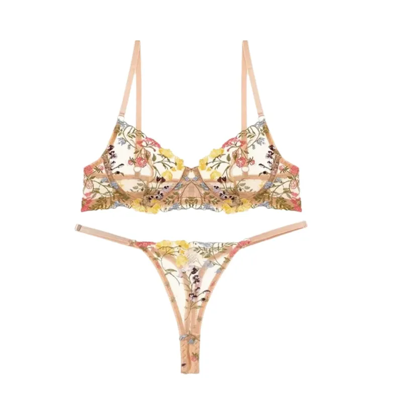 Bohemia Transparent Lingerie Set Ultra-thin Push Up Panties Bra Set Elegant Bra Suit Honeymoon