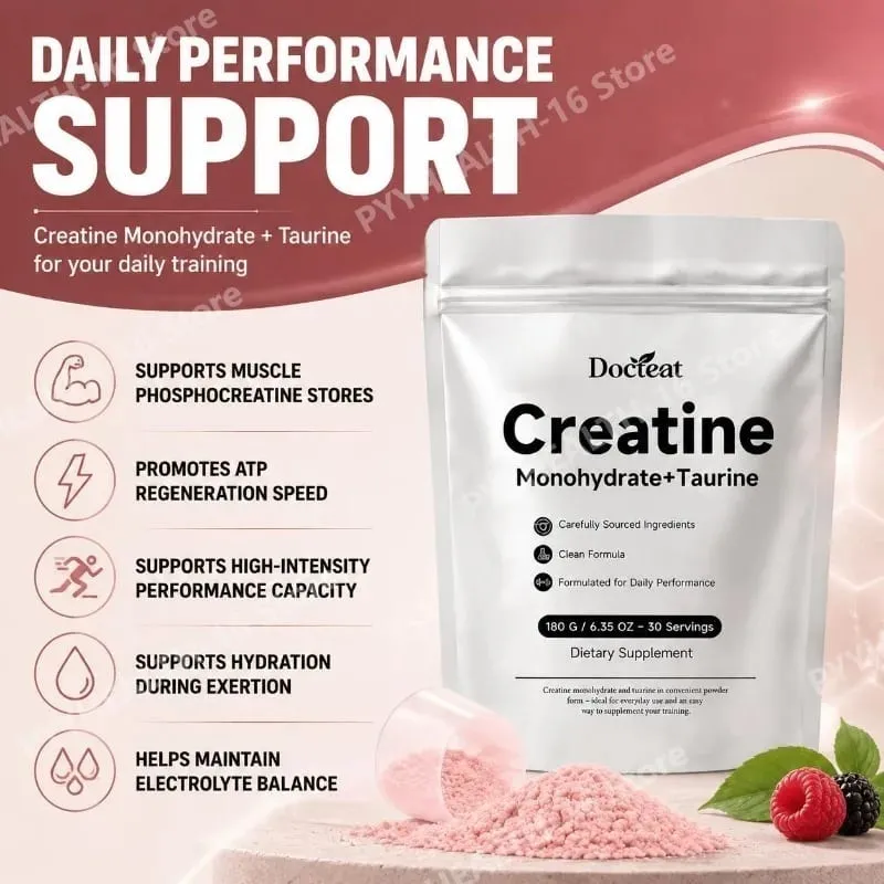 Docteat Creatine Monohydrate Powder with Taurine Muscle Performance & Energy Support for High-Intensity Capacity 30 Servings