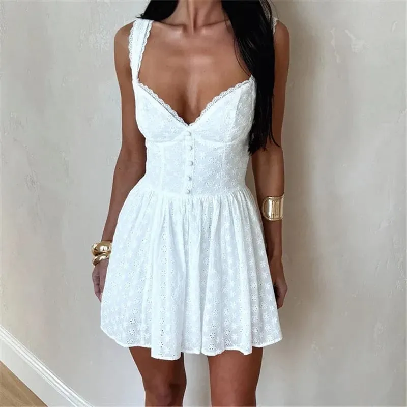 Women Y2k Lace Trim Mini Dress A Line Flowy Short Dress Ruffle Bodycon Party Club Dresses Summer Holiday Party Sundress