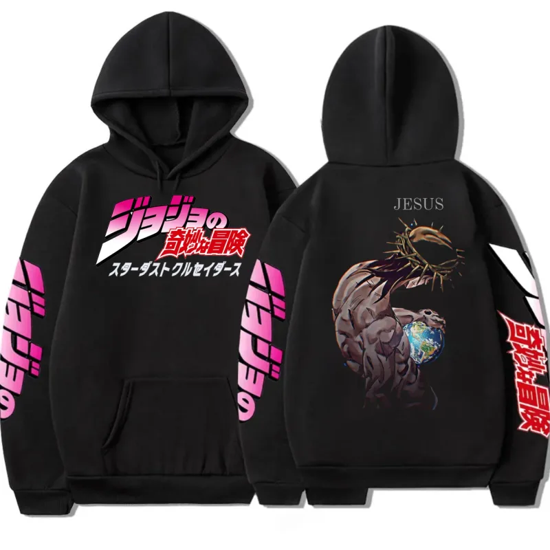 Jojo Bizarre Adventure Jesus Merch forgives Father's Bible Day hoodies men streetwear hip-hop sportswear casual top sweatshirt