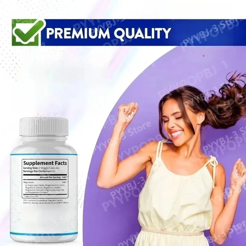 Supplément de magnésium 1000 mg complexe 7 en 1 avec glycinate citrate malate taurate soutient la relaxation musculaire soutien au sommeil 90 Ct