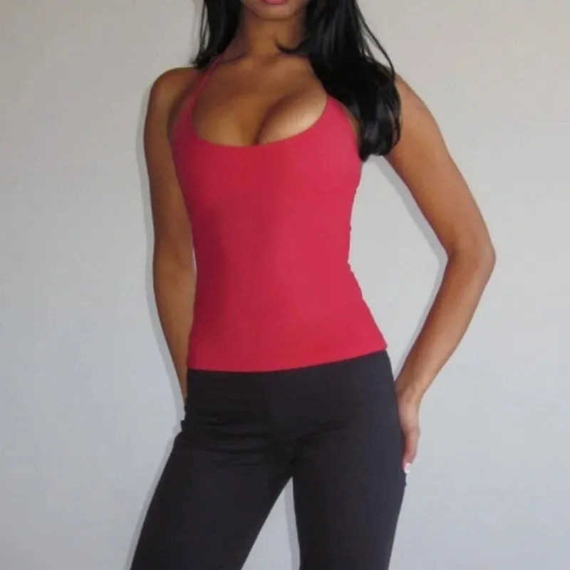 Women Y2k Spaghetti Straps Halter Tank Top Solid Slim Fitted Scoop Neck Camisole Tops Cute Summer Cropped Cami Tops — image 4