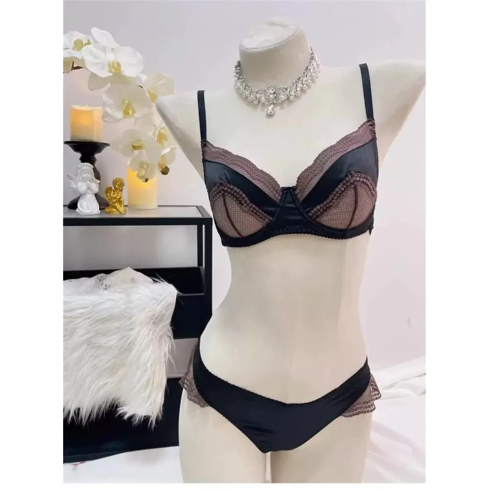 Ladies Satin Lace Underwire Bra 32-38AB Ultra Thin Minimizer Bra Side Support Anti Sag Gather Breast French Lingerie