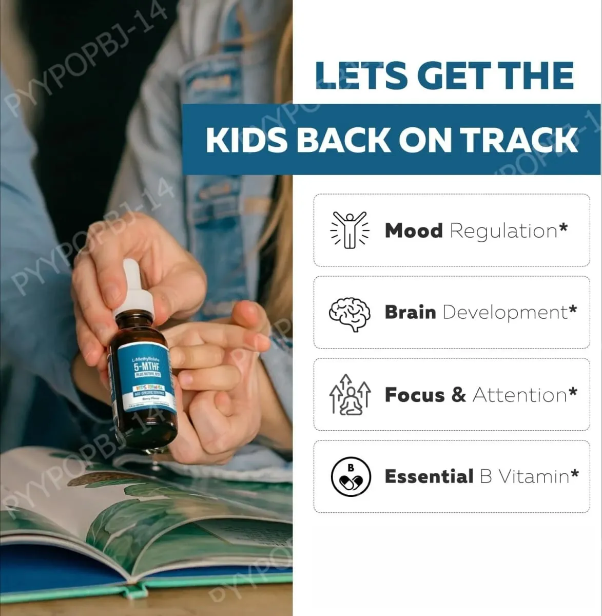 Kids L-Methylfolate 5-MTHF Liquid Drops with Methyl B12 Active Folate Support 1 Fl Oz USDA Organic Vegan Non-GMO