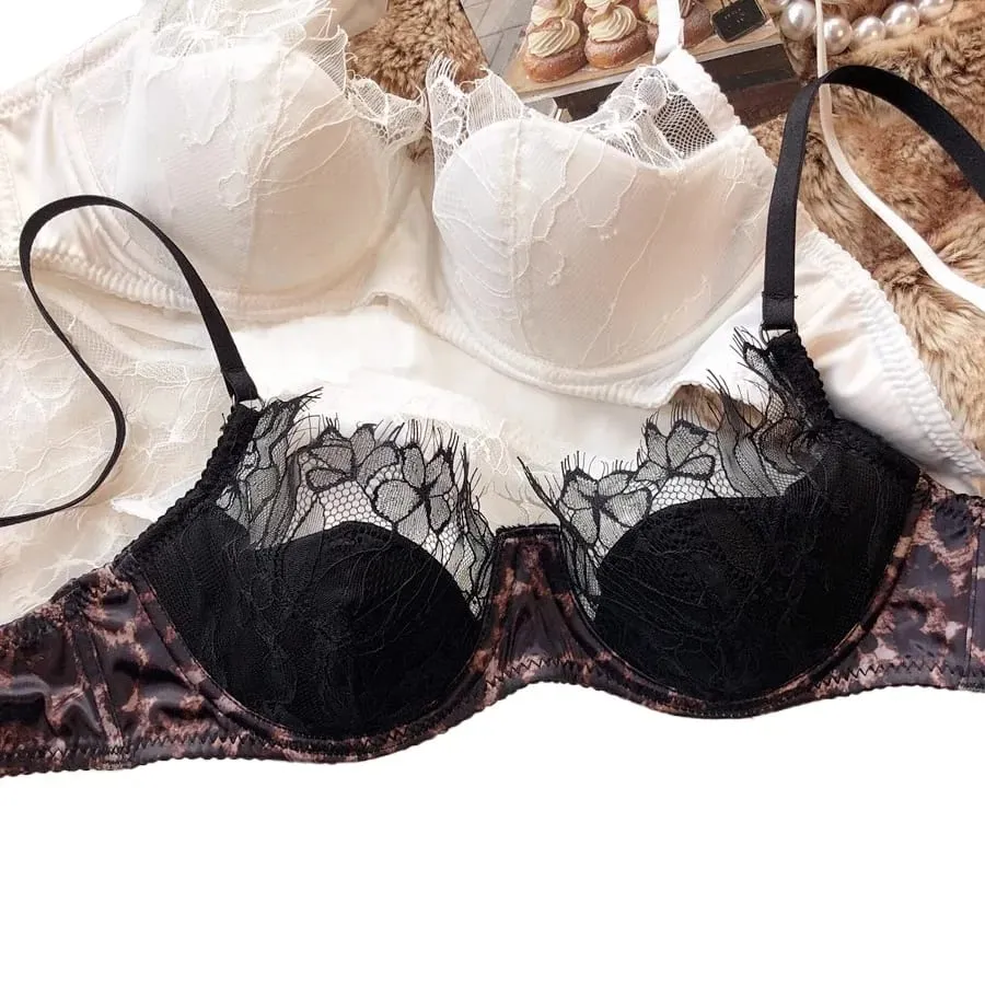 FrenchSexy Lace Leopard Satin Lingerie Suits Transparent Push Up Women Underwear W Cup Thin Cotton Female Bra Panties — image 2