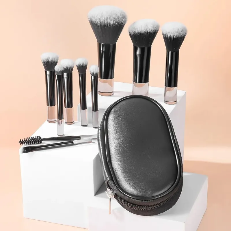 Mini set di pennelli per trucco da 10 pezzi con borsa Pennello per trucco portatile da viaggio disponibile in più colori