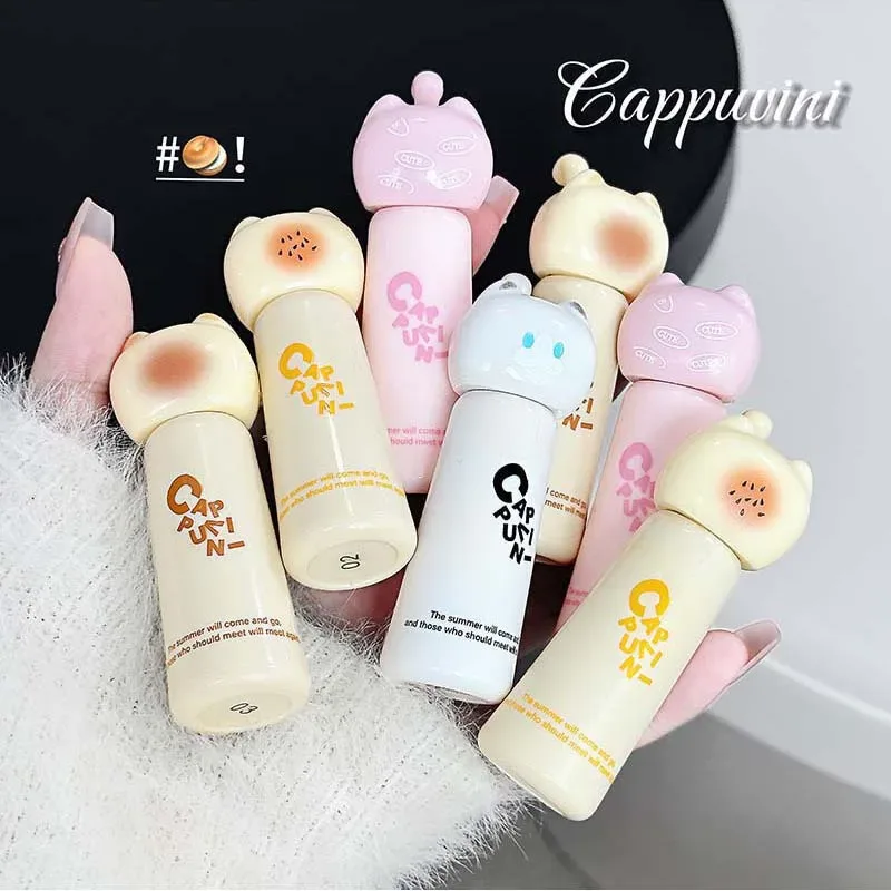 Cute Cat Water Mirror Lip Gloss Lasting Moisturizing Rose Apricot Pink Tint Lip Glaze Nude Lipstick Korean Makeup Girl