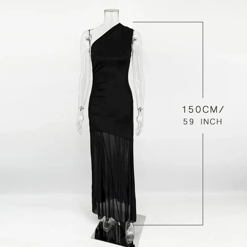 Ticketsx Off Shoulder See Through Dress Solid High Waist Patchwork Backless Slim Long Dress Women Vacation Party Evening Dresses