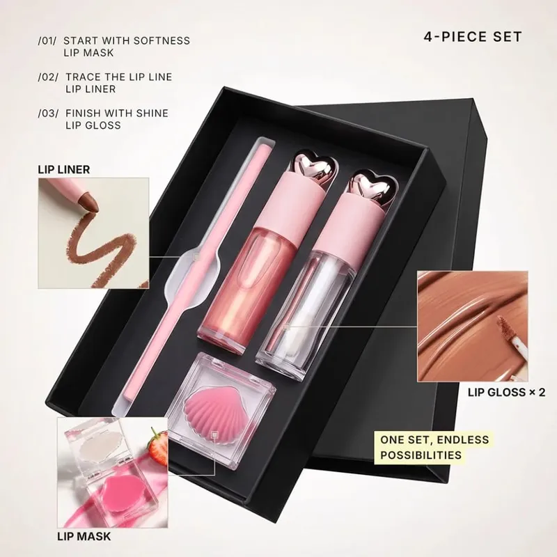 4 stk/sæt Vegansk makeup lipgloss mat læbestift Lip Liner læbemaskesæt Private Label Custom Logo Engros