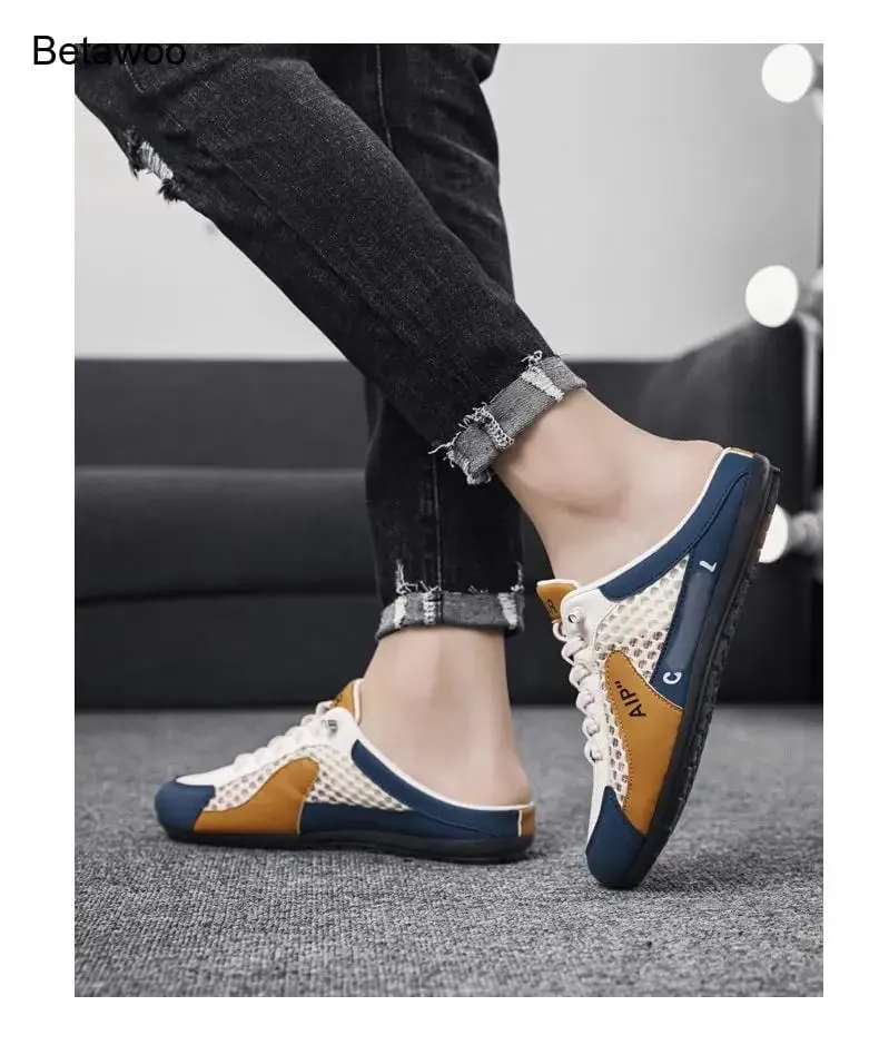 Backless Slip On Half Slide Sneakers for Men Breathable Mesh Casual Shoes