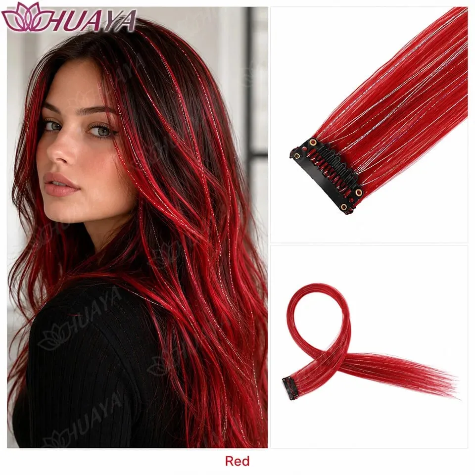 Synthetic Glitter Hair Tinsel Clip In Extensions for Women Girls Colorful Party Festival Cosplay Hair Accessories