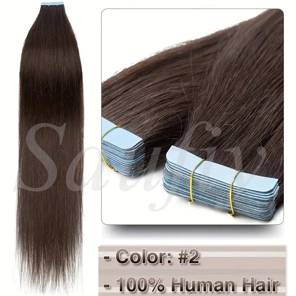 Blonde Tape In Hair Extensions Human Hair 20pcs/Pack Straight Natural Black Blonde Brown Tape Ins Hair Extensions 12-20inches Seamless Double Side Skin Weft Tape In Hair For Women