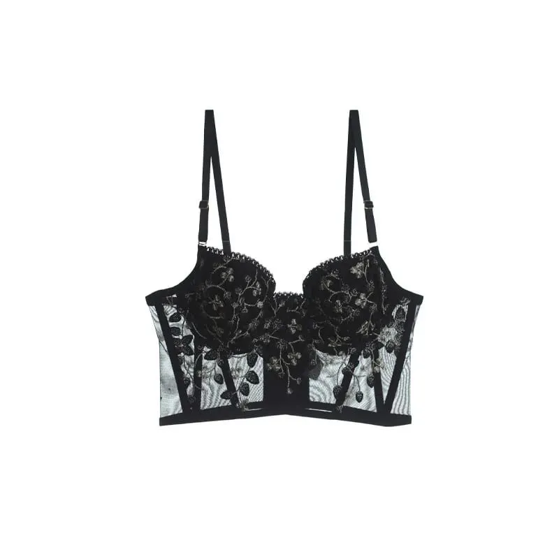 New Embroidery Lace Flowers French Women Underwear Steel Rubber Bone Push Up Bras Sexy Bralette Cute Lingerie Sexy Body Shaping