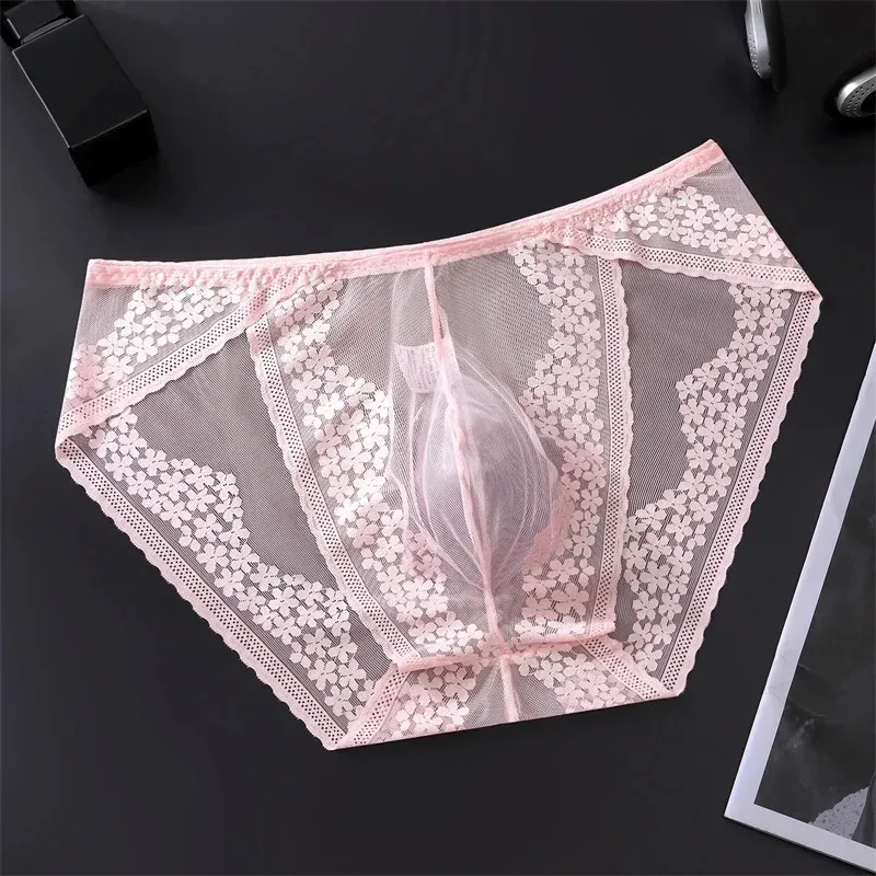 Men Ice Silk Lace Underwear 3D Convex Bag Plus Size Sexy Lingerie Calzoncillos Hombre Tangas Breathable Male Sleepwear — image 2