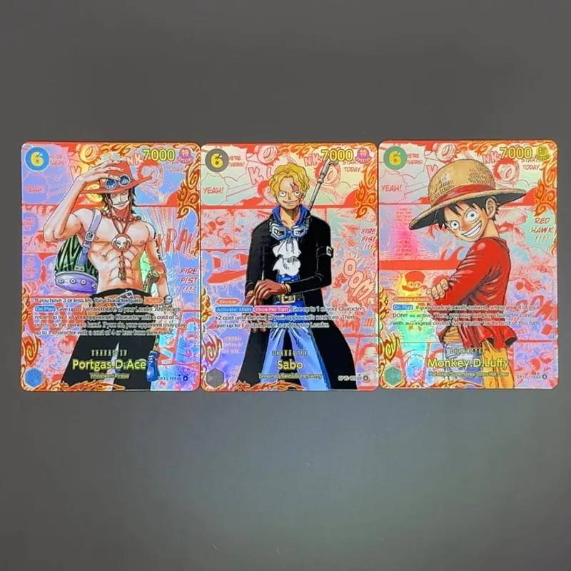 One Piece TCG OPCG English Leader Card OP13 Red Manga Card Luffy Ace Sabo OP13-118 OP13-119 OP13-120 Textured Foil Proxy Card