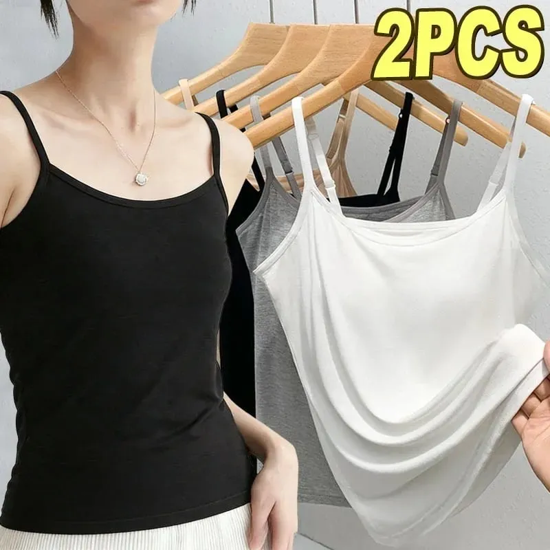 Cotton Feel Solid Sling Camisole Women Crop Top 35-75kg Sleeveless Sexy Slimming Vest Tank Base Tee Underwear Daily Staple 2026