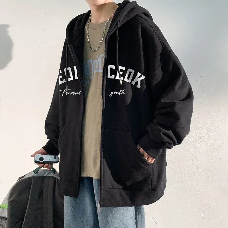 Spring Men's Streetwear Letter Printed Zip Up Hoodies 2025 New Hip Hop Long Sleeve Hoody Sweatshirts Oversized Y2K Tracksuit