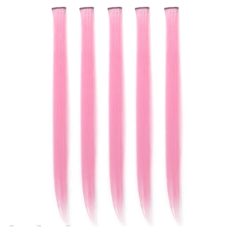 5pcs/set Colorful Clip In Synthetic Hair Extension Rainbow Long Straight Hairpieces For Women Girl Kids Y2K Style Daily Party