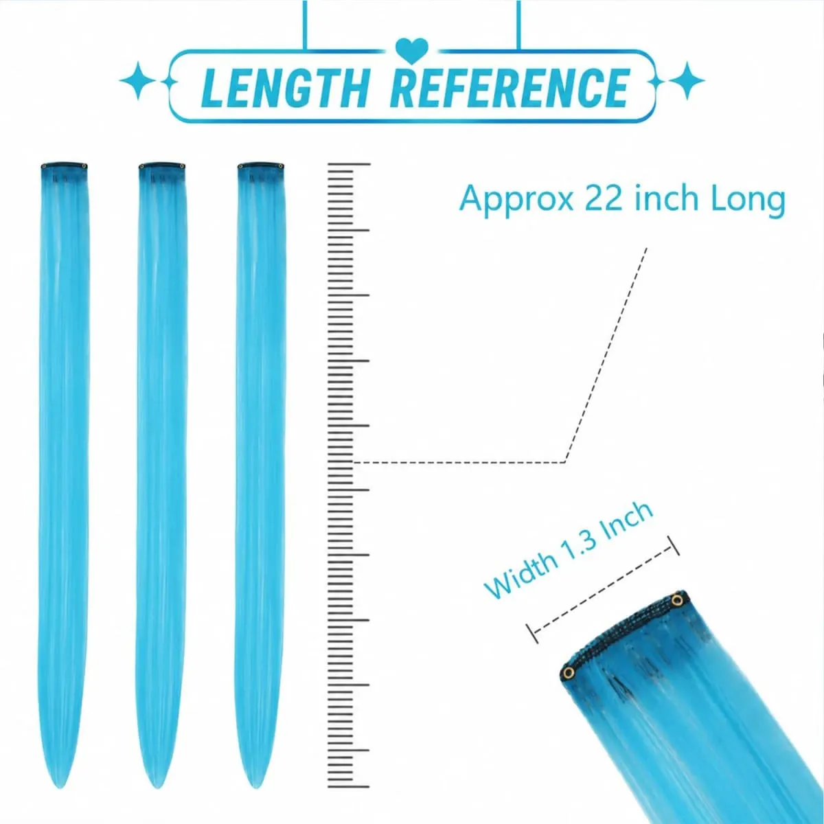 Colored Hair Extensions Clip in Teal Blue 5/10 Pieces Synthetic