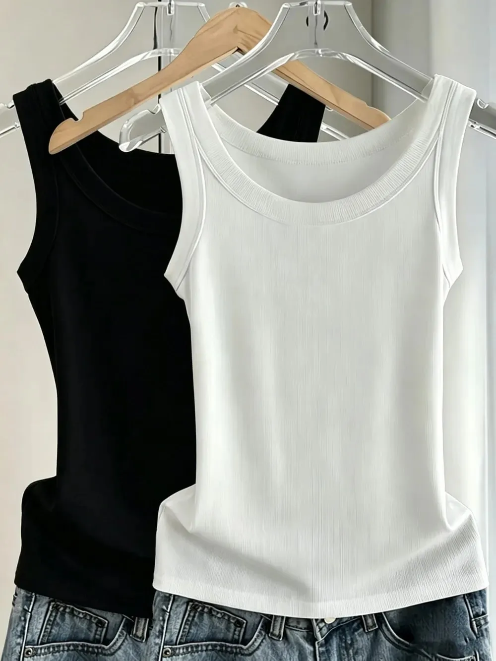 Womens O-Neck Ribbed Cotton Tank Top Slim Bodycon Sleeveless Summer Soft Breathable Basic Vest Casual Wear Daily Undershirt Tops